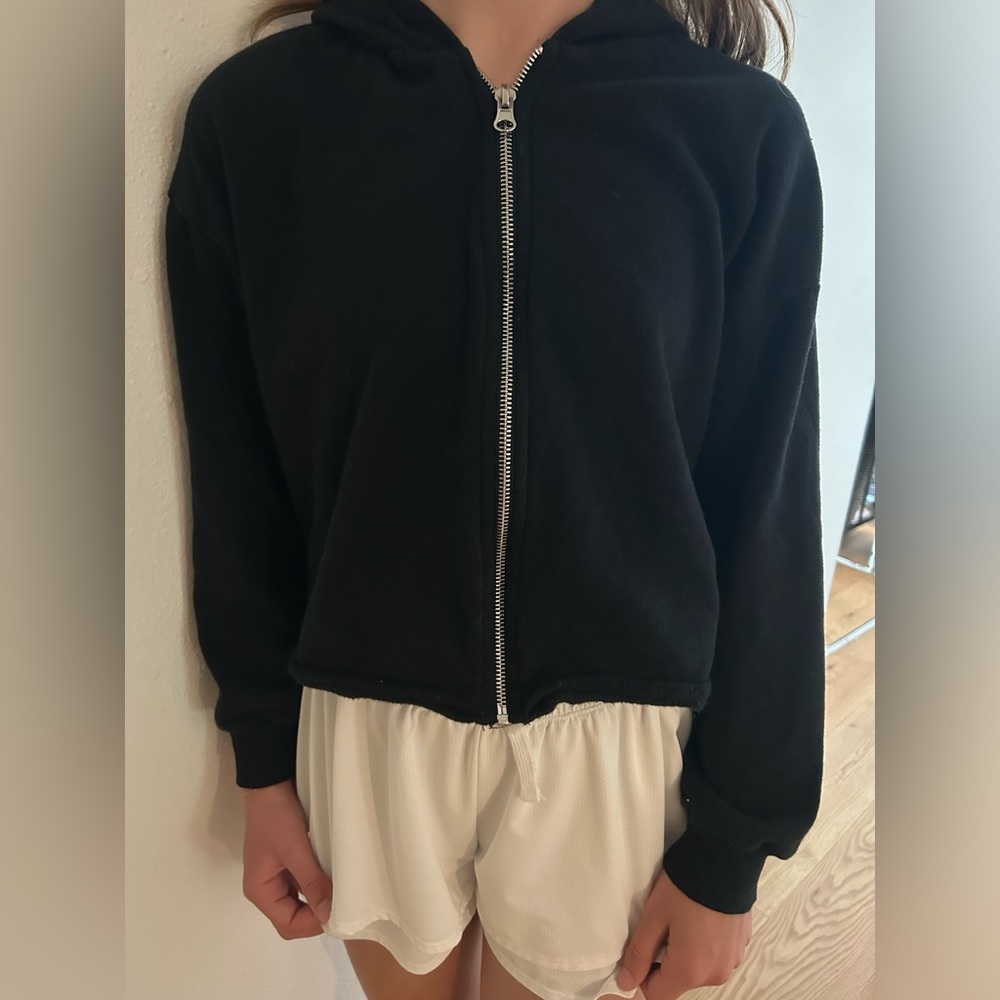 Kids black zip up cropped hoodie